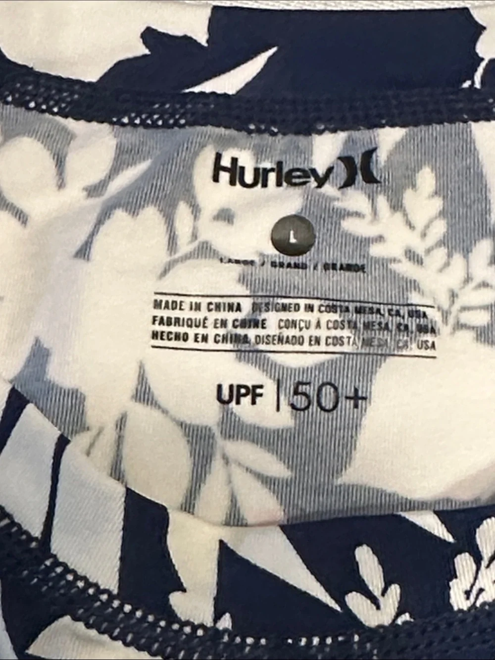 Hurley Navy and White Tropical-Print Long Sleeve Tee